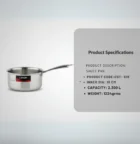 Casa CST-S18 Sauce Pan without Lid Triply, 2.300 Liters